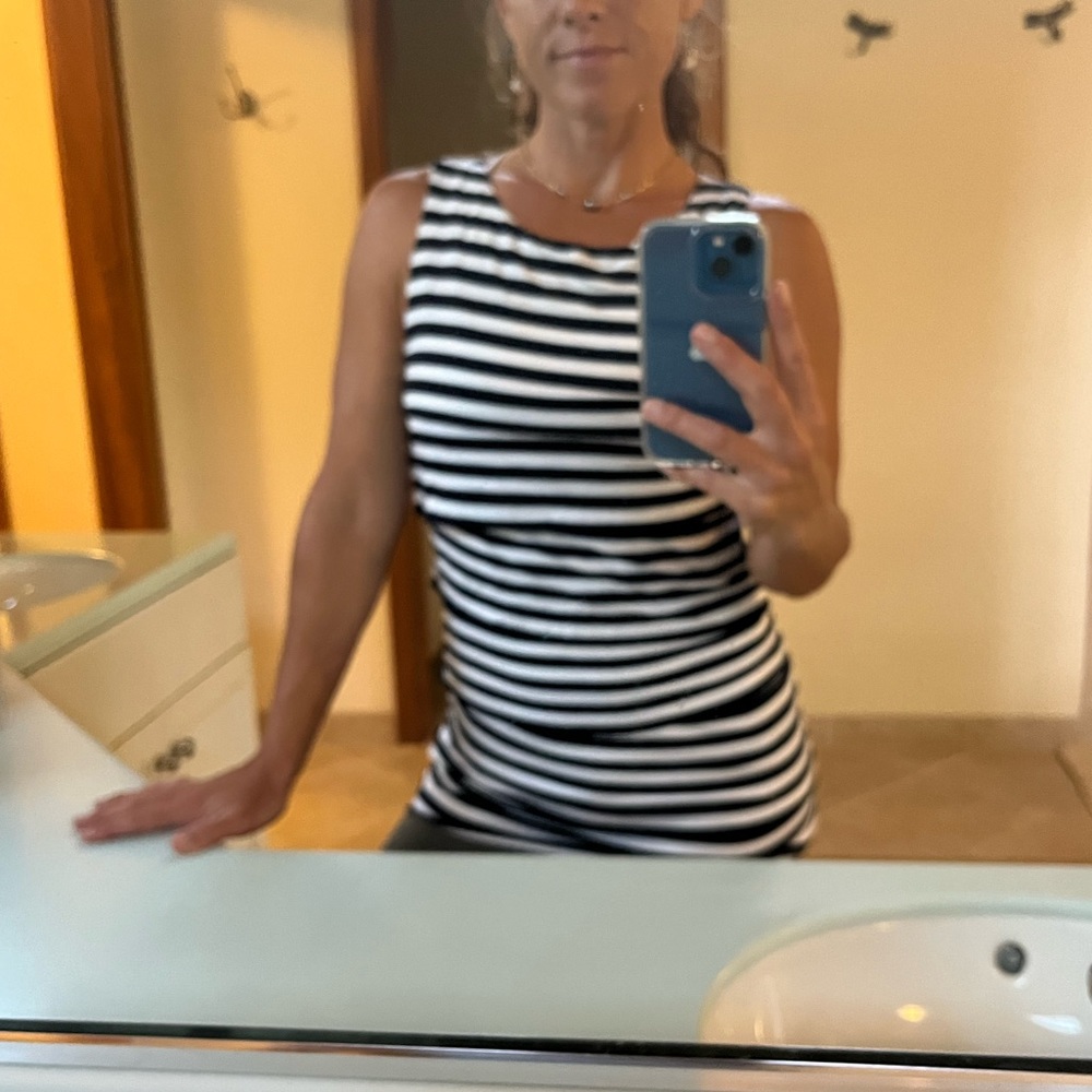 Striped black and white tank top.